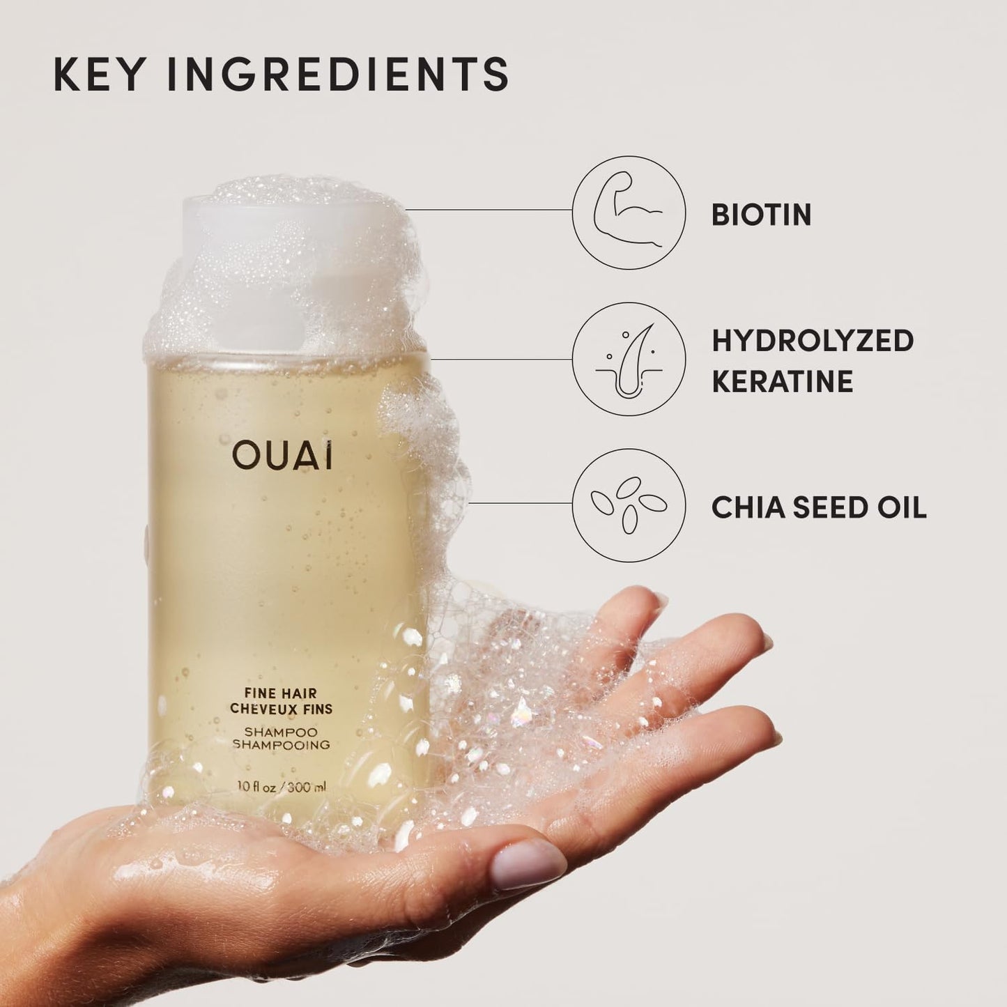 OUAI Fine Hair Shampoo - Biotin Thickening Shampoo for Flat, Thin Hair - Volumizing & Strengthening Keratin & Chia Seed Oil for Women & Men - Lightweight, Color-Safe, Sulfate Free, Refill 32 Oz