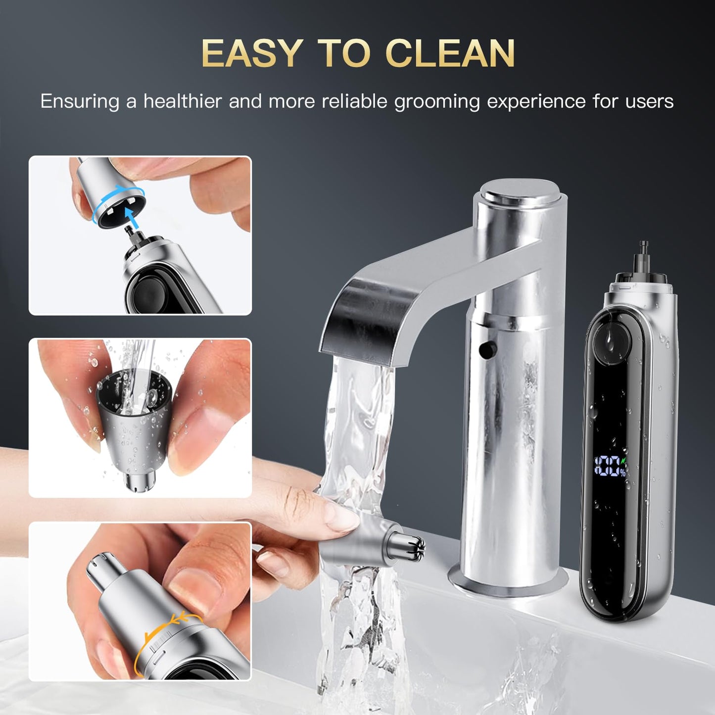 coldSky Ear & Nose Hair Trimmer with LED Display for Men Women - Professional Painless Eyebrow & Facial & Nose Hair Trimmer, USB Rechargeable, Dual-Edge Blades for Smoother Cutting Sliver