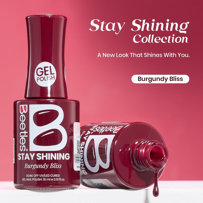 Beetles Red Gel Polish - Burgundy Bliss 15ML/0.51Fl Oz, Red Gel Nail Polish, Same Color Same Bottle STAY SHINING Series, Soak Off UV LED Lamp Spring Nails Art, Long-Lasting Manicure Salon DIY Home