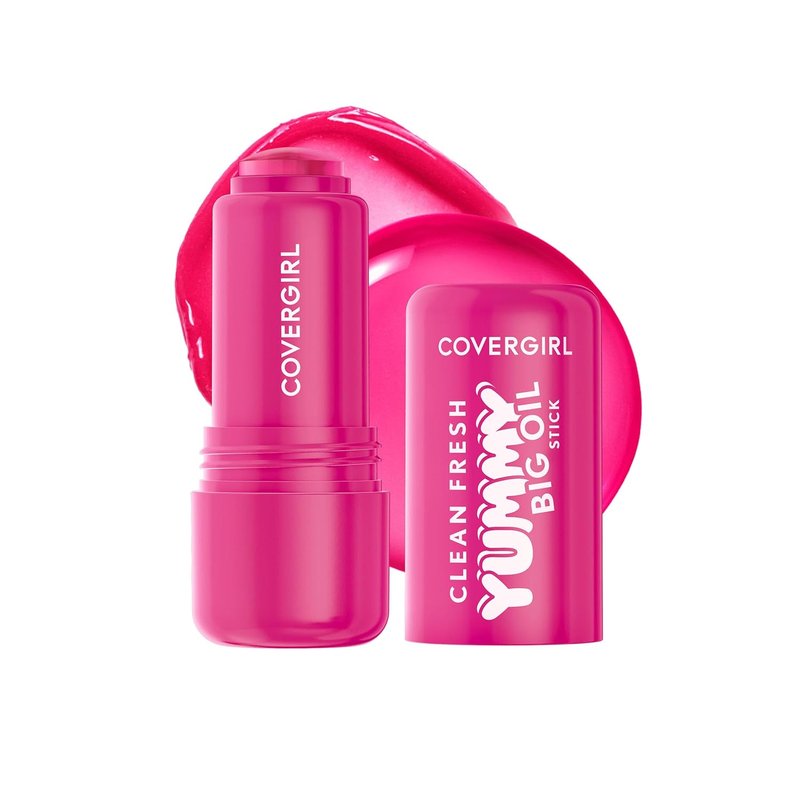 COVERGIRL Clean Fresh Yummy Big Oil Stick - Flavored Lip Oil for Dewy Finish | 110 Juiced In Time (Sheer Cool Pink Fuchsia)
