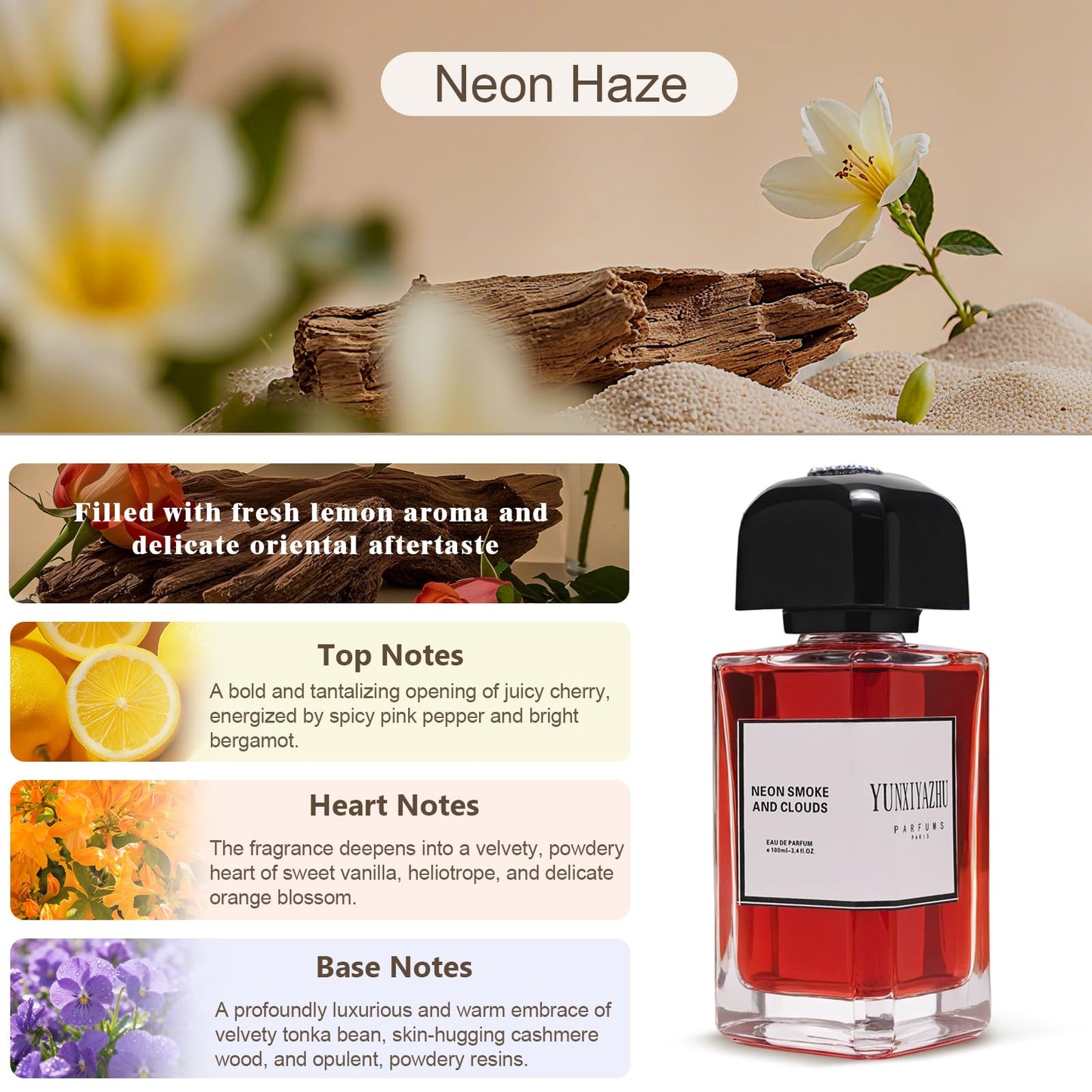 YUNXIYAZHU Eau de Parfum, Neon Haze, 3.4 fl oz, Sweet Gourmand Scent with Cherry, Vanilla for Women & Men