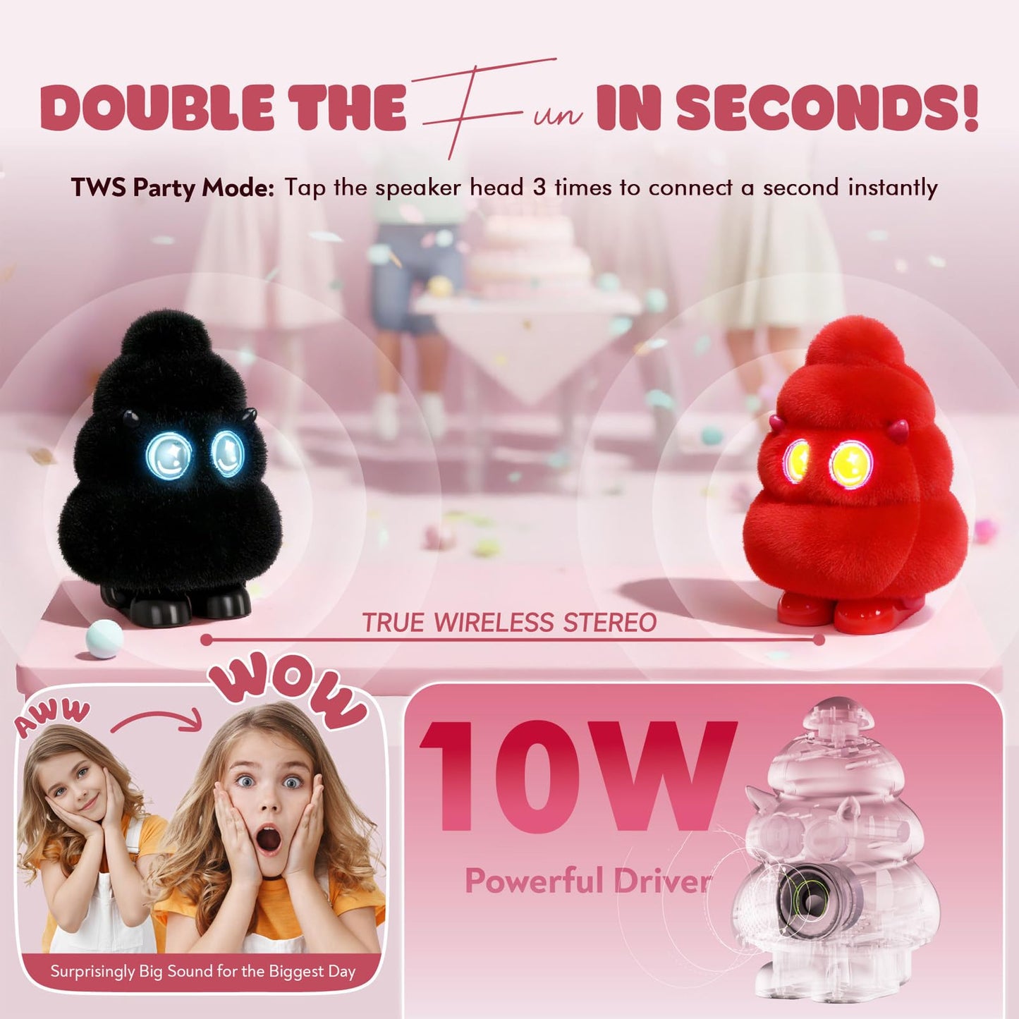 GRAUICI Portable Bluetooth Speaker with LED Light,Powerful Stereo Sound Deep Bass,Wireless Bluetooth Speaker Gifts for Him Her Adult Teen Kids for Valentine's Day, Teacher's Day, Christmas, Birthday