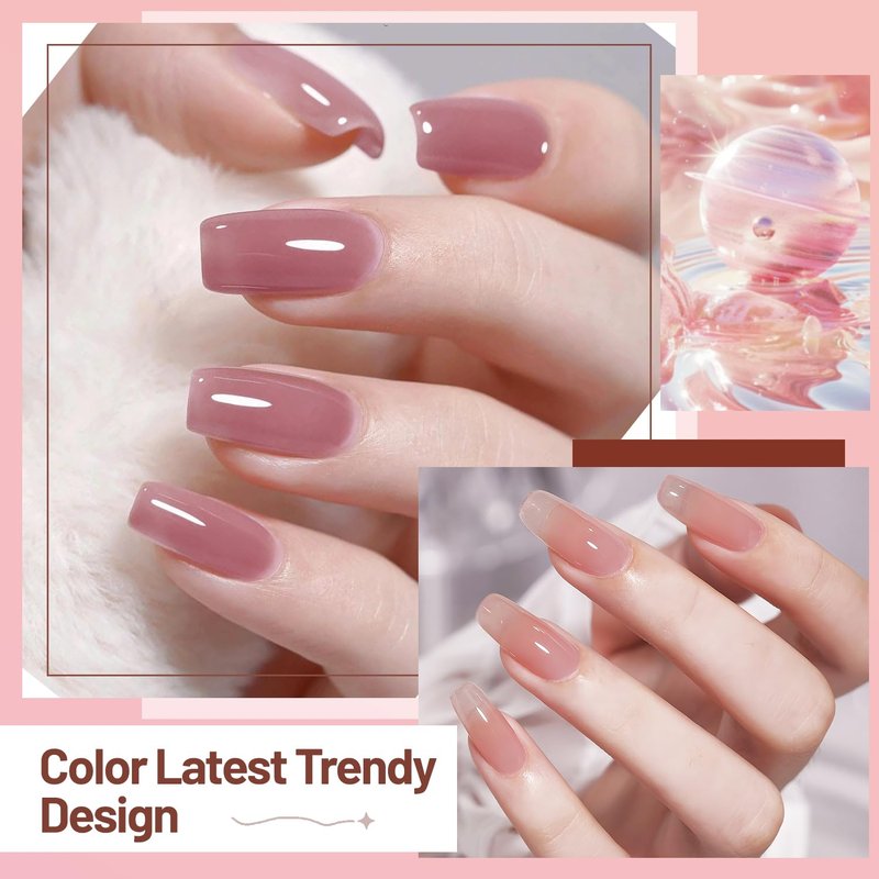 OpenLive Jelly Nail Polish Set 6 Colors Nude Pink Pale Purple Jelly Quick Dry Nail Polish Set for Nail Art Manicure DIY Salon