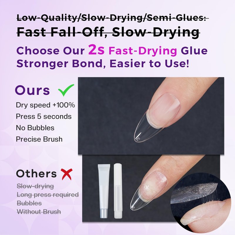 Glamonade Super Strong Nail Glue: Glue for Press Ons & Acrylic Nails & Fake Nail Tips - 10ml Professional Easy Long-Lasting Mess-Free Application Adhesive
