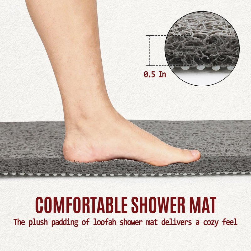 Joyhalo Shower Mat Bathtub Mat Non Slip, Bathmats Non Slip, Quick Drying Foot Scrubber Loofah Mats for Inside Shower, Tub, Bathroom, Home, 17 * 24inch, Grey