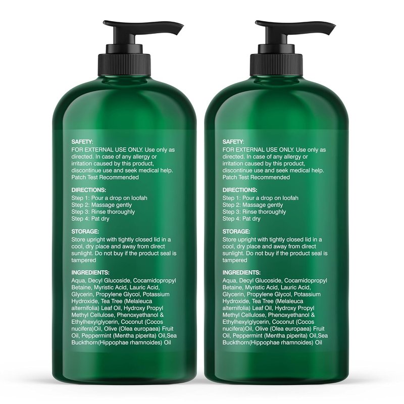 Botanic Hearth Tea Tree Body Wash 16 fl oz (2 Pack) Natural Antifungal & Odor Control Shower Gel for Acne, Athlete’s Foot, Ringworm, Jock Itch, Healthy Skin, Sulfate & Paraben Free, for Men & Women