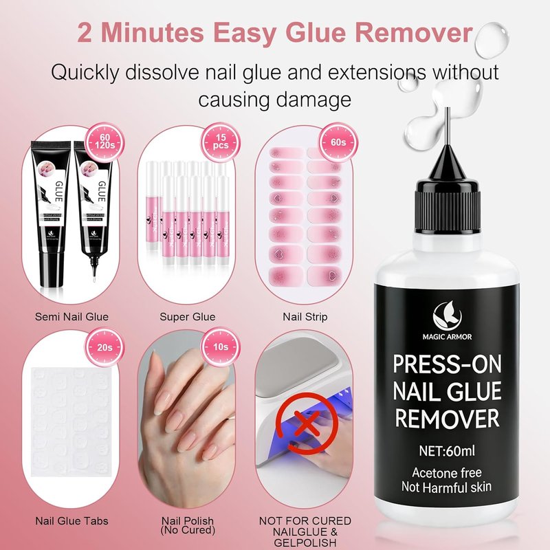 Magic Armor Nail Glue Remover - Acetone-Free 60ml Solid Gel Formula for Press-On Nails