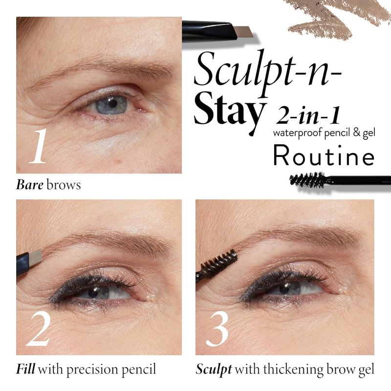 Laura Geller New York Sculpt-N-Stay 2-in-1 Waterproof Eyebrow Pencil & Brow Gel - Blonde | Defines, Sets & Fills Sparse Brows