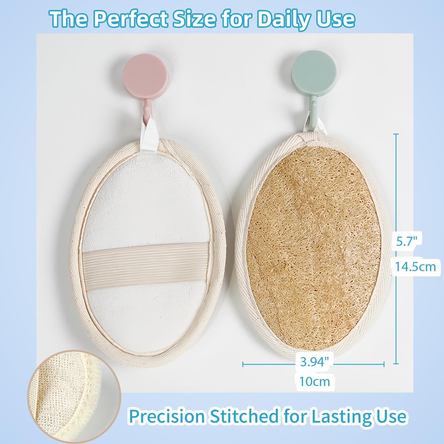 Exfoliating Loofah Sponge Pads - Natural Luffa & Terry Cloth, Body Scrubbers for Shower & Bath Mooerca (4Pack)