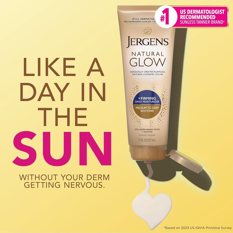 Jergens Natural Glow Self Tanner Lotion - Firming Moisturizer for Medium to Deep Skin Tone | 7.5 Oz, Pack of 2
