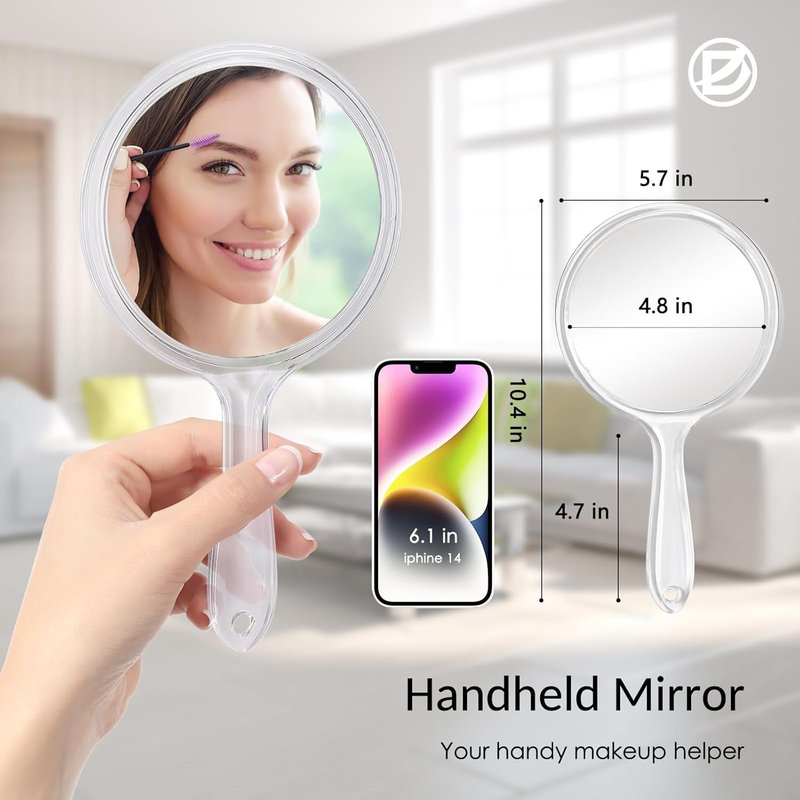 Handheld Mirror - Large Double-Sided Magnifying Makeup Mirror | 5.4" W x 10.4" L, Acrylic, Rounded Shape