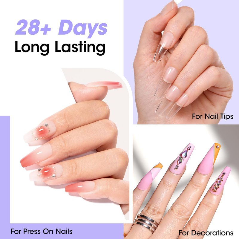 Gellen Semi Solid Nail Glue & Glue Remover for Press ons, Quick Dry Lamp-Free Nail Gel Glue for Nail Tips, Non-Acetone Nail Glue Remover Pen with Precision Nozzle, Safe & Gentle Formula