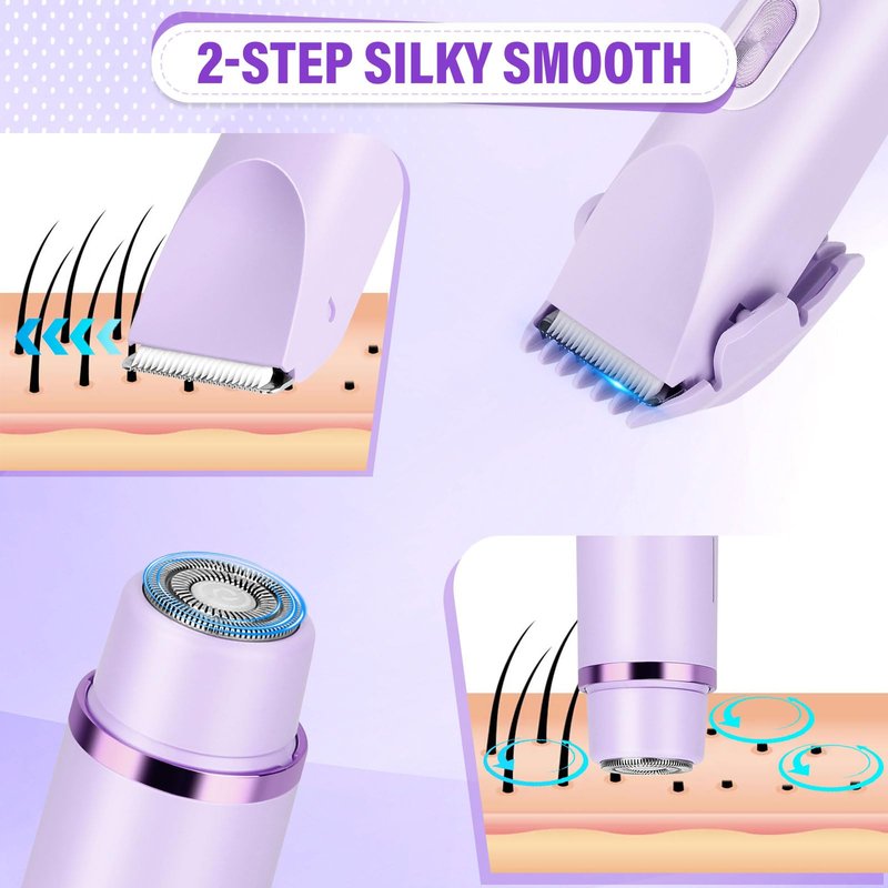 Nest Timber Women's Bikini Trimmer, 2-in-1 Electric Shaver for Bikini Line, Legs, Underarms, Face - Waterproof Women's Electric Shaver for Sensitive Skin, USB Rechargeable(Purple)