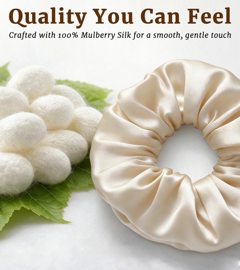 LUCKYOPERA 30 Momme 100% Mulberry Silk Scrunchies for Women and Girls, Oversized XL Hair Tie for Sleeping, Soft Smooth for No Damage Hair Care Sleeping (Beige)