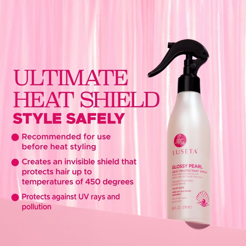 Luseta Glossy Pearl Heat Protectant Spray - Smoothing Thermal Protection for All Hair Types | 8.5oz