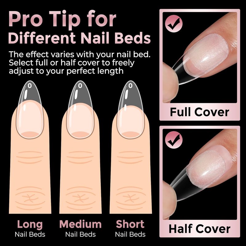 Luckyfairy Medium Almond Nail Tips, 240pcs Soft Gel Pre-Filed Acrylic Almond Fake Nails, Half Matte Full Cover Clear Press on Flase Nail Tips for Nail Extension Home DIY 12 Sizes Gelly Tips