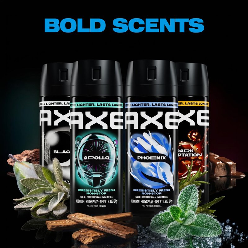 AXE Aluminum-Free Deodorant Body Spray Variety 8-Pack (Apollo, Phoenix, Black, Dark Temptation) – 48H High-Definition Scent & Odor Protection, 2.9 Oz Ea