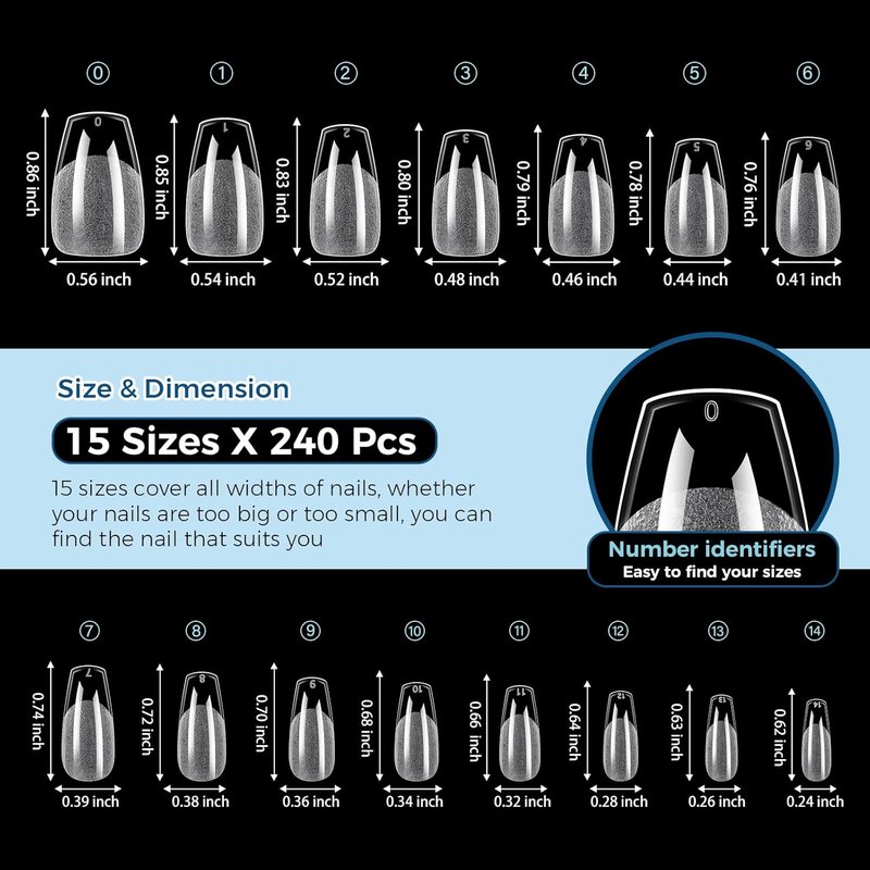 Short Coffin Nail Tips - 240pcs Soft Gel Half Matte Clear Fake Nails | Pre-Shaped for Beginners & Professionals