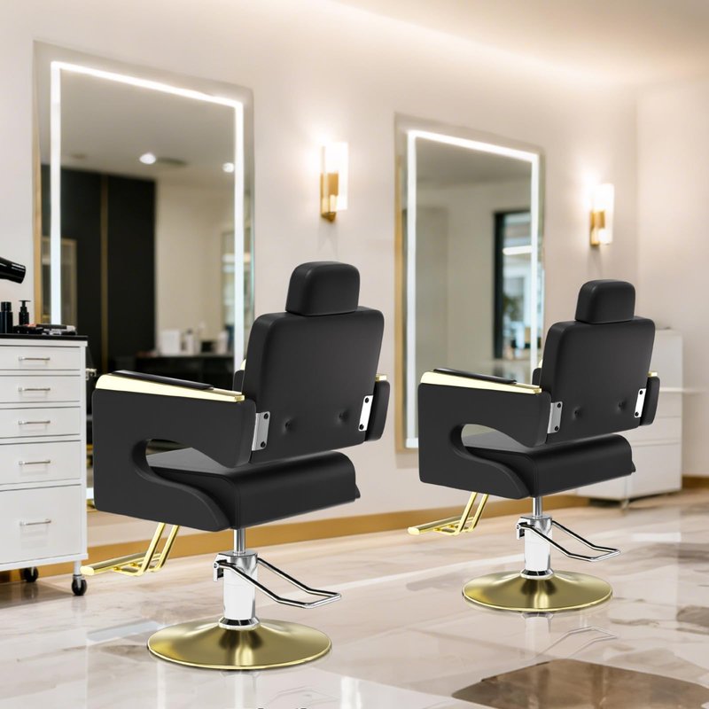 Salon Chair for Hair Stylist, Barber Chair with Heavy Duty Hydraulic Pump, Stylist Chair for Barbershop, Silla de Barberia 360 Degrees Rolling Swivel Spa Beauty Equipment for Hair Stylist, Black/Gold
