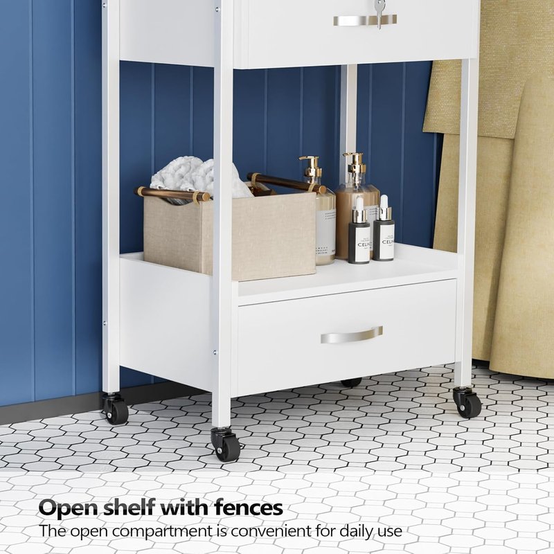 Salon Trolley Cart with Wheels - Mobile Esthetician Storage Organizer with 2 Drawers & 2 Trays | White