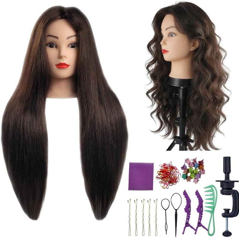 Real Hair Mannequin Head - 28 Inch Styling Practice Doll for Braiding & Cutting | Cosmetology Training Tool
