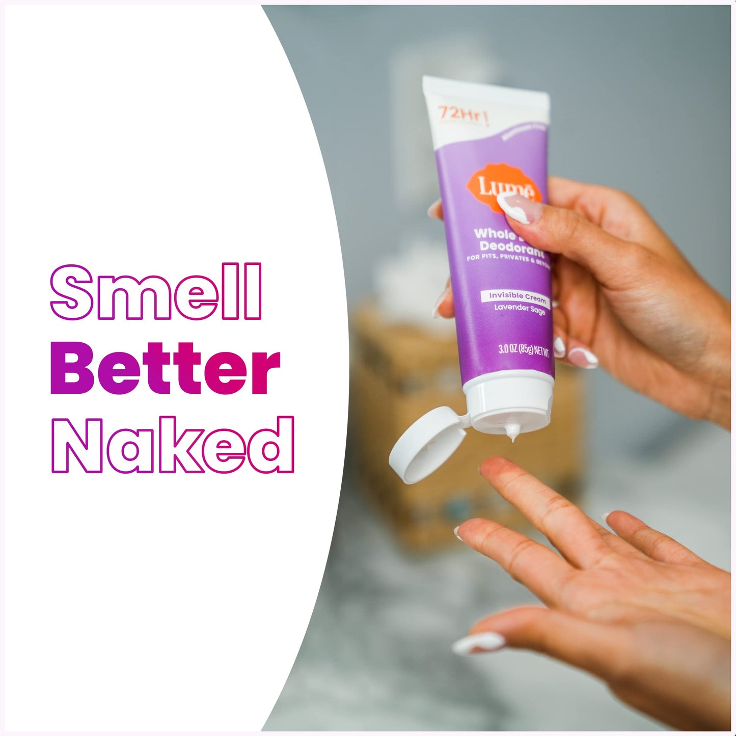 Lume Whole Body Deodorant - Invisible Cream Tube - 72 Hour Odor Control - Aluminum Free, Baking Soda Free, Skin Safe - 3.0 ounce (Pack of 2) (Lavender Sage)