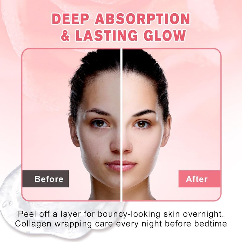 Skiennix Collagen Night Wrapping Mask - Hydrolyzed Peel-Off Facial Mask for Tightening & Hydration (Pink)
