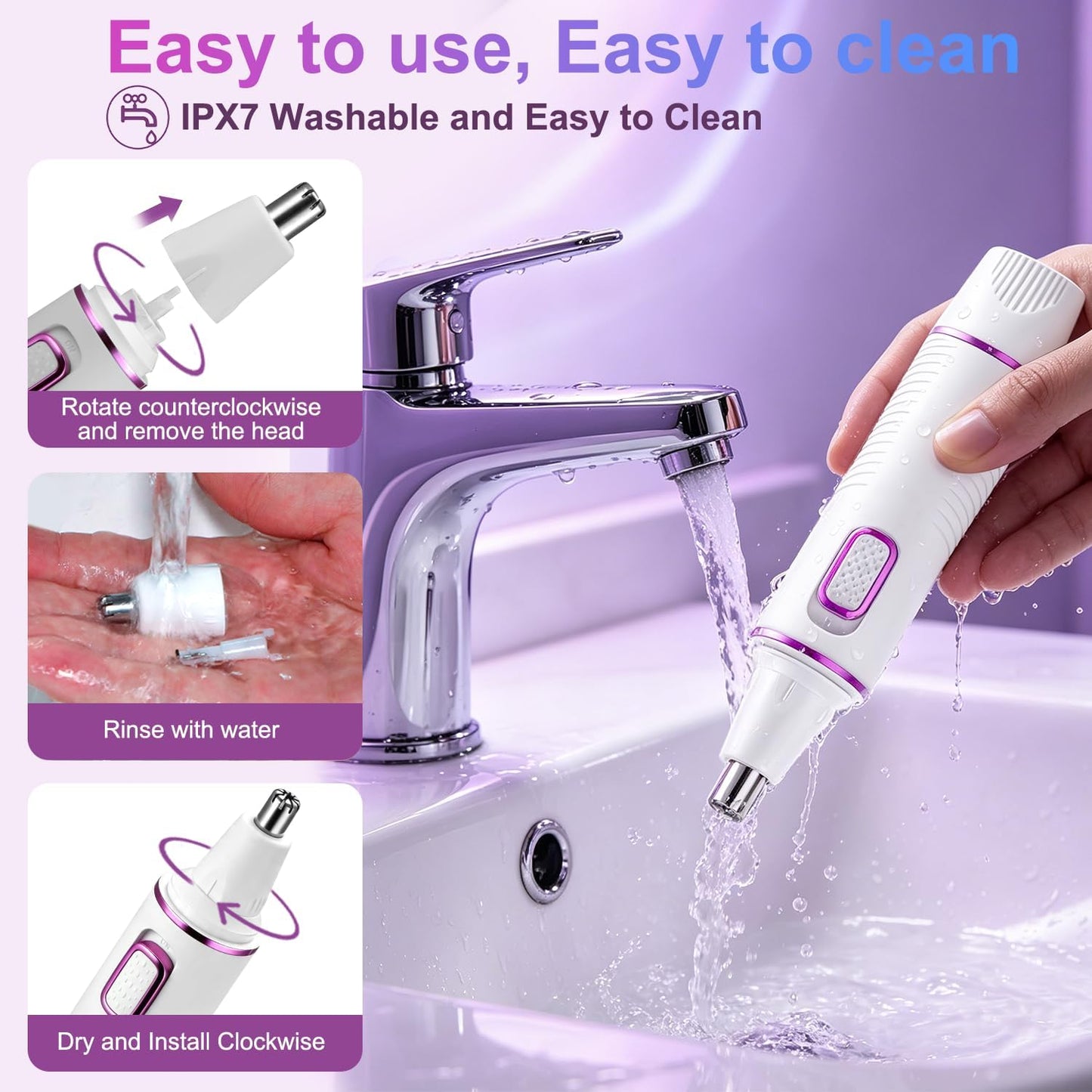 Skiennix Nose Hair Trimmer - USB Rechargeable 2-in-1 Painless Ear & Facial Hair Remover | IPX7 Waterproof
