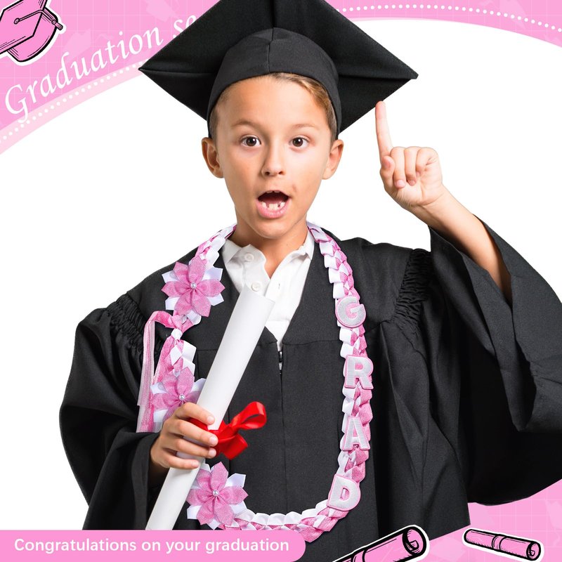 Knitgrip 2026 Graduation Leis with Pins Class of 2026 47.2 Inch Double Braided Graduation Necklace DIY Handmade Money Leis Grad Party Accessories for Kindergarten Elementary Middle School(Pink,Cute)