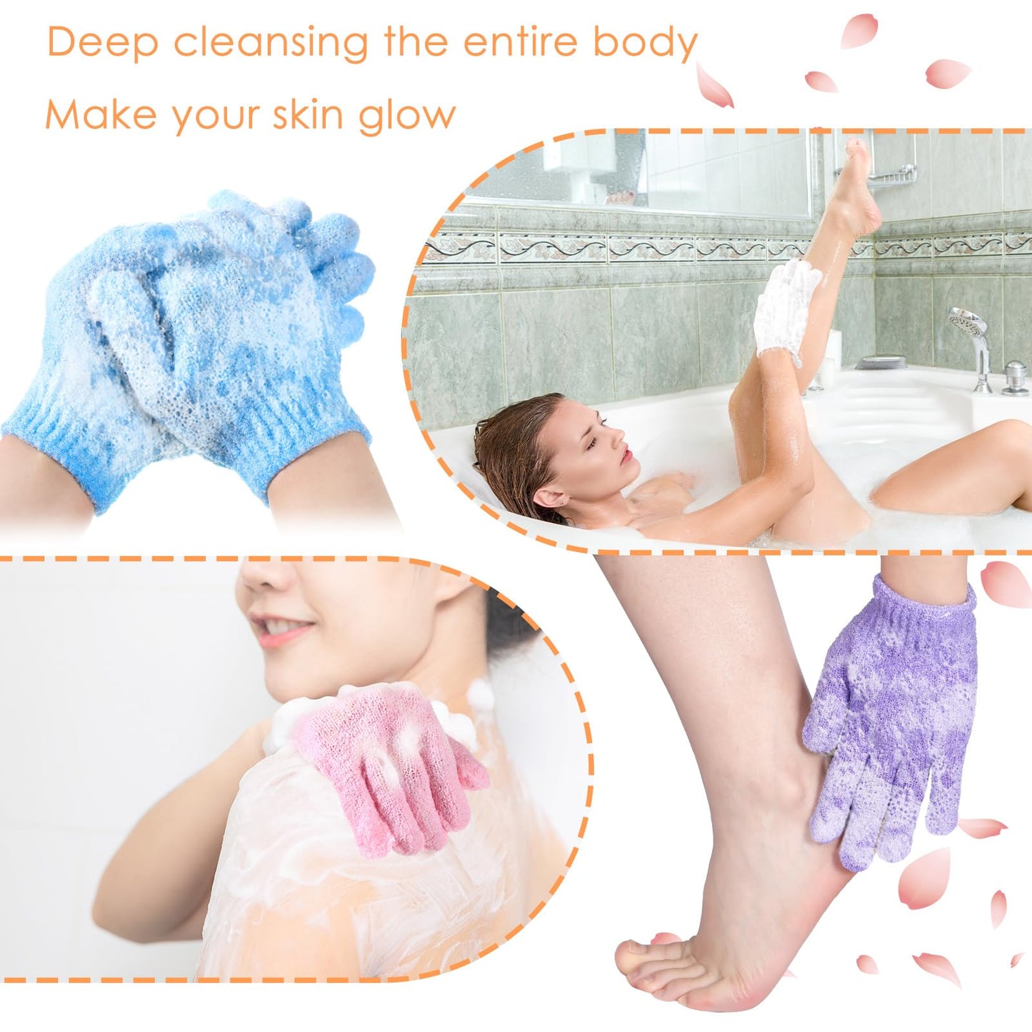 FoldTier 100 Pcs Exfoliating Gloves Bulk for Shower Body Double Sided Gloves Exfoliating Bath Mitt with Hanging Loop Bath for Women Men Bathing Skin Scrubber Accessories Beauty Spa (Multicolor)