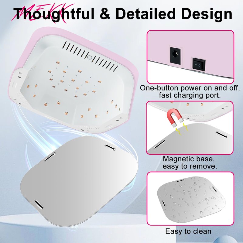 MEKK Cordless UV LED Nail Lamp, 54W UV Light for Gel Nails with Hand-Friendly Red Light, Auto Sensor Professional Flash Cure Lamp with Rotatable LCD Display for Salon and Home, Checkered Design, Pink