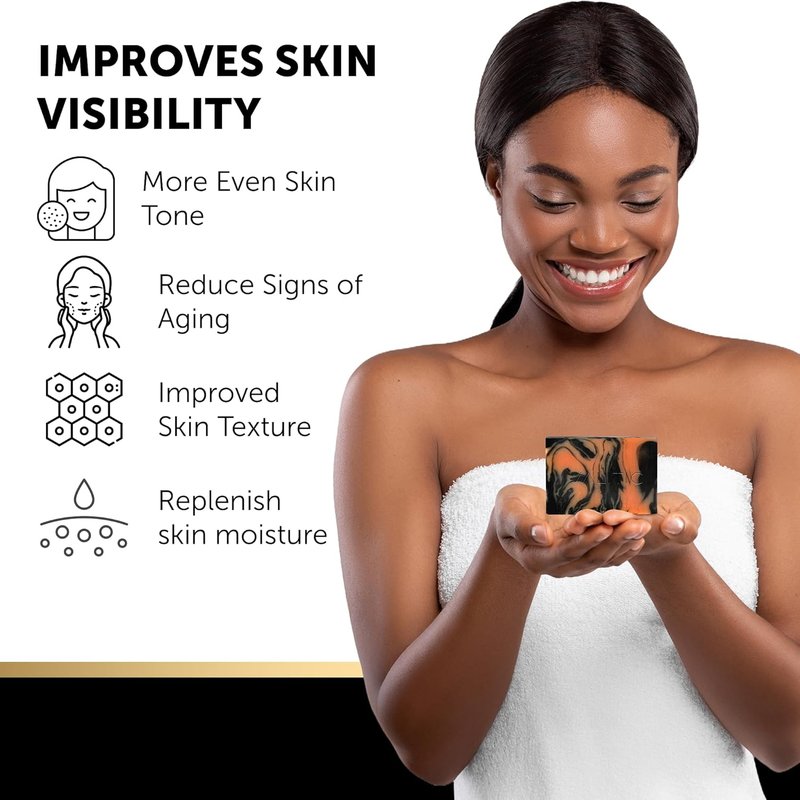 Charcoal Kojic Acid Turmeric Black Soap Bar - Dark Spot Remover for Body & Face Wash | 2 Pack with African Net Sponge