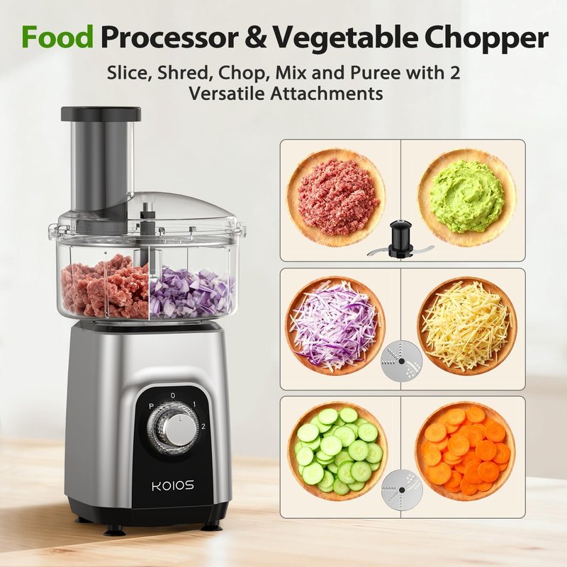 KOIOS Blender & Food Processor Combo - 1000W 4-in-1 Kitchen System | 34oz Pitcher, 22oz Cup, Meat Grinder, BPA Free