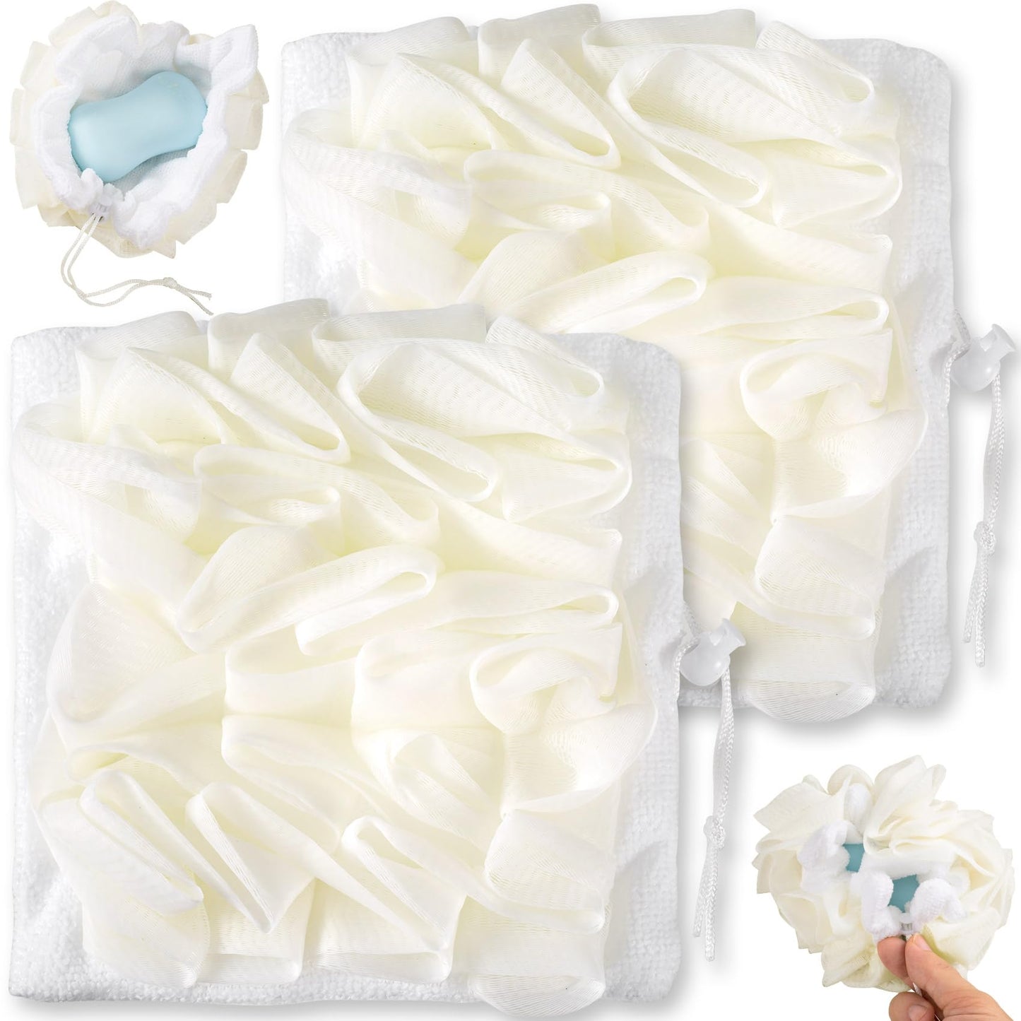 SmallCat 2 Pcs Soap Loofah Pouch, 2 in 1 Soap Bar Loofah, Washable Bar Soap Loofahs Pouch, Loofahs for Bar of Soap Cleansing and Smooth Skin (White)