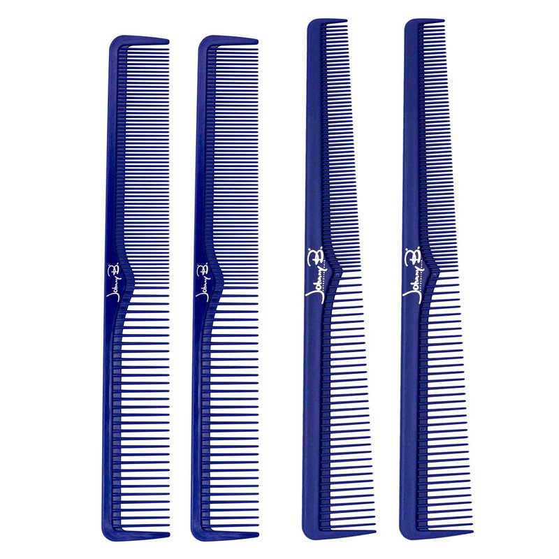 Professional Carbon Cutting & Styling Combs - 4 Pack for Barbers & At-Home Use | Blue