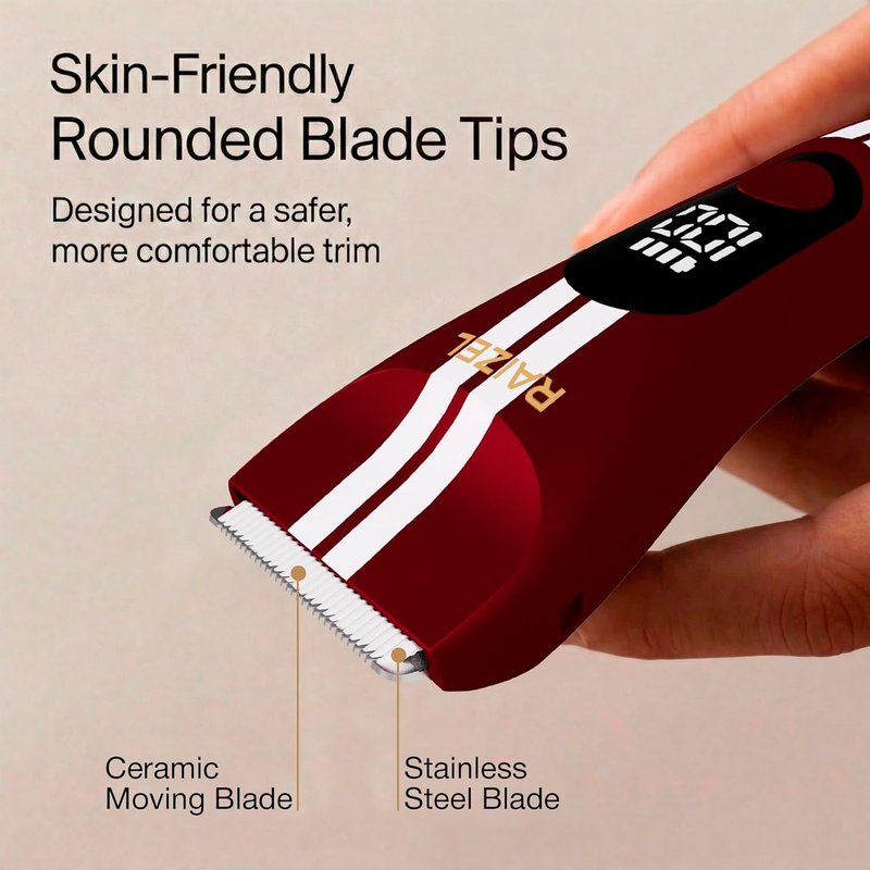 RAIZEL Electric Body Hair Trimmer - Waterproof Groin & Bikini Shaver | Cordless Wet/Dry with USB Dock (Red)