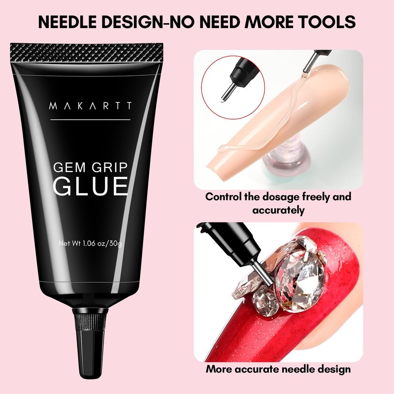 Makartt No Wipe Rhinestone Glue for Nails, 30G Super Strong Nail Charm Glue Bling Gel for 3D Decorations Nail Art Gems Jewelry Diamond for Nail Techs Supplies Beginners, Nail Lamp Required