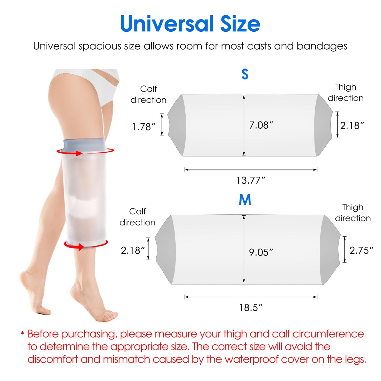 COMFYTHERA Waterproof Cast Cover for Shower Ankle Wound Protector Bath Adult Watertight Cast Bag Showering for Surgery Foot, Ankle, Burns Reusable (D-Knee M)