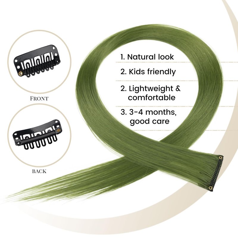Skiennix 22-Inch Bamboo Green Clip-In Hair Extensions - 10 Pcs Straight Synthetic Hairpieces for Women