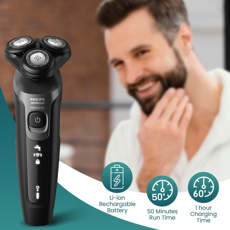 Philips Electric Shavers for Men, Rechargeable AquaTouch Mens Electric Shaver Wet and Dry with Comfort Cut Blades and Click-on Precision Trimmer, Cordless Electric Razors with 5D Flex Head
