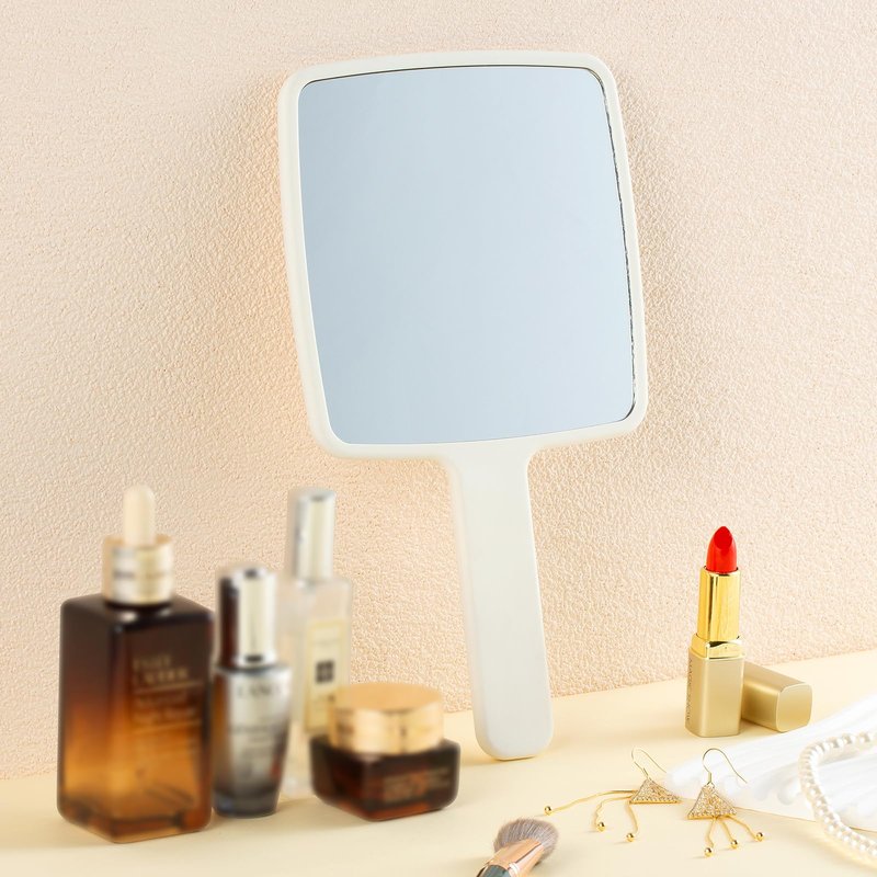 Jasefa Hand Mirror, Handheld Mirror with Handle for Makeup, Portable Cute Hand held Mirror for Shaving, Travel Men & Women(White)