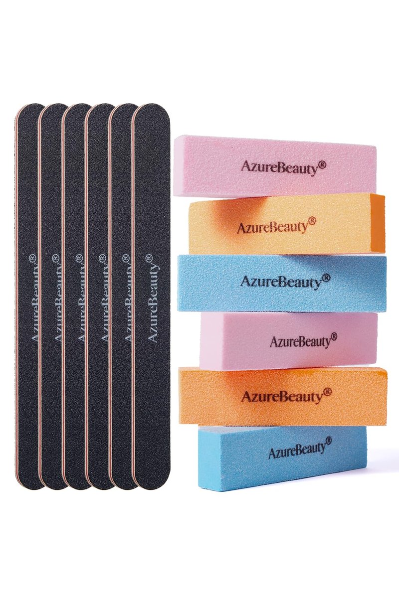 AZUREBEAUTY Nail Files and Buffers, Professional Nail Supplies, Nail Files for Natural Nails, Rectangular Nail Buffer Block for Polishing Filing, and Nail Care, 100/180 Grit 12 pcs Manicure Tools Kit