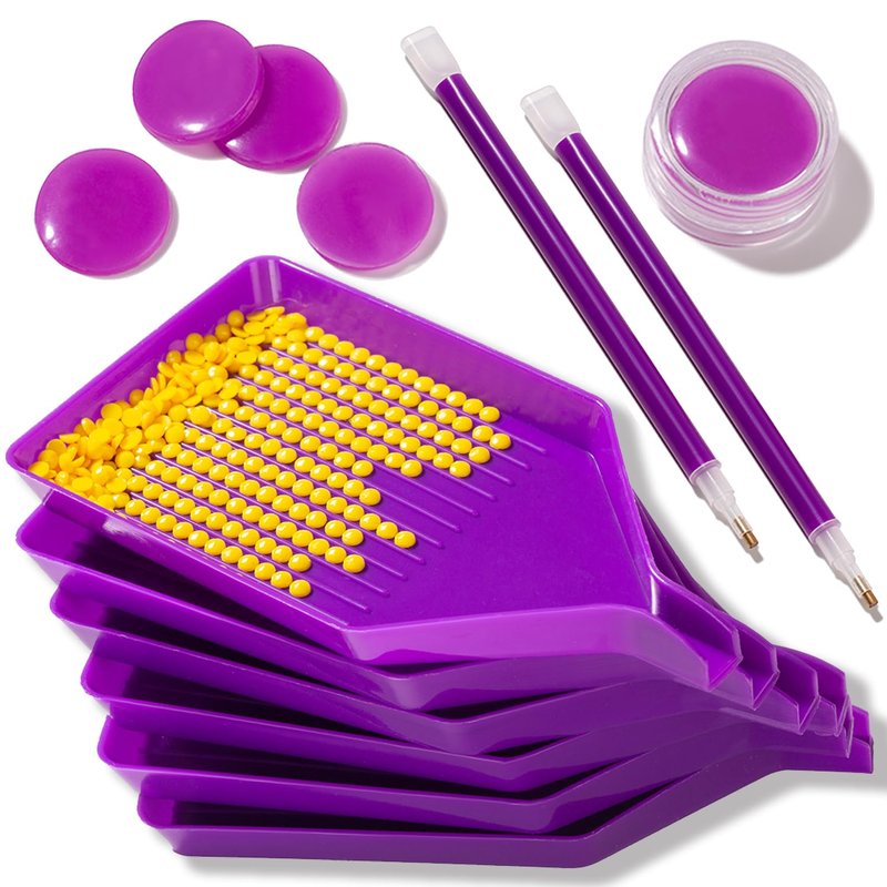 13pcs Diamond Painting Art Accessories, V-Shaped Corner Opening Diamond Art Trays Kits for Adults with Diamond Painting Pen and Wax Glue, Rhinestone Bead Tray for Diamond Painting Dotz Tools Storage