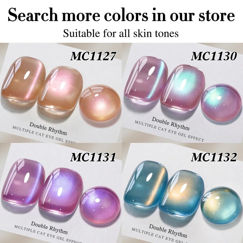 Double Rhythm Cat Eye Gel Polish - 15ML Holographic Glitter in Golden Violet | Soak Off Magnetic Nail Art