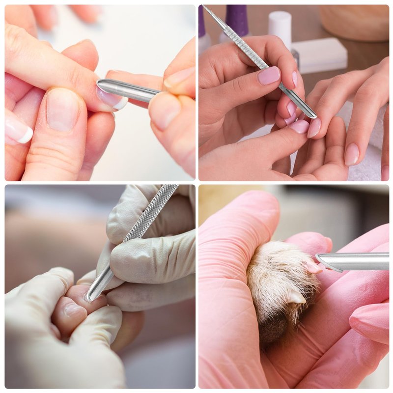 HINZIC Stainless Steel Nail Cuticle Pusher Tools Dual Ended Cuticle Remover Self-Adhesive Grey 180 Grit Sandpaper Sheets Nail Care Replacement for Women