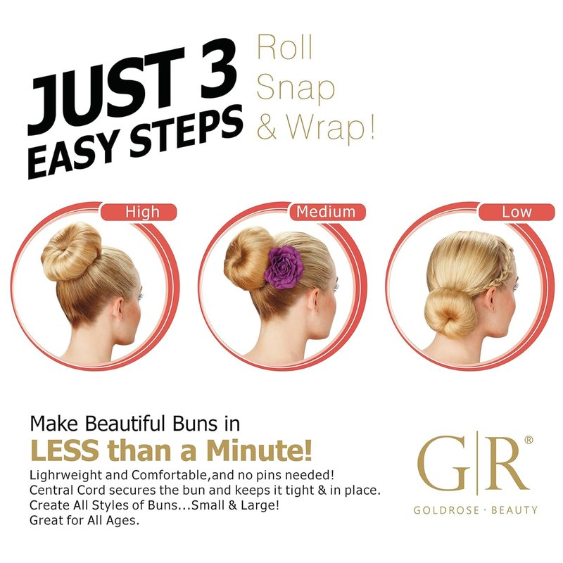 Goldrose Beauty Hair Bun Maker - 2-Piece Magic Styling Twist Ring Doughnut for Kids Ballet (Brown)