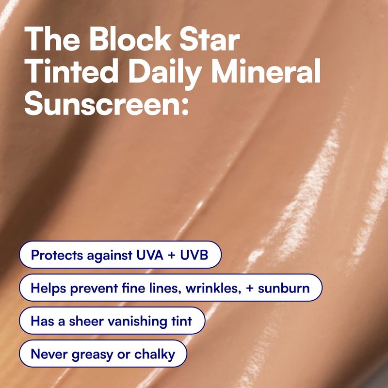Bliss Block Star SPF 30 Daily Tinted Mineral Sunscreen with Zinc Oxide - All Skin Tones - 100% Mineral Broad Spectrum Sunscreen with Titanium Dioxide & Antioxidant Blend- 1.4 fl oz.