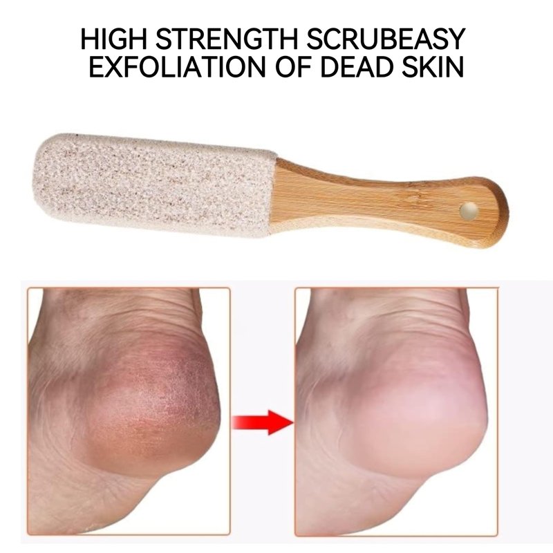 2-Pack Professional Pedicure Foot File with Wooden Handle & Pumice Stone - Callus Remover for Feet & Hands, Foot Scrubber for Dead Skin, Dry Rough Feet, Cracked Heels and Corns