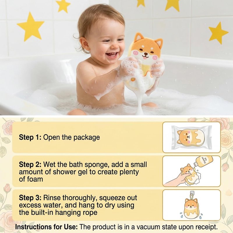 Cartoon Animal Style Baby Sponges, 4 Pcs Kids Bath Sponge, Bath Loofah Sponge, Soft and Absorbent Exfoliating Body Scrubber for Shower Washing Exfoliating Kids Baby Women Boys and Girl