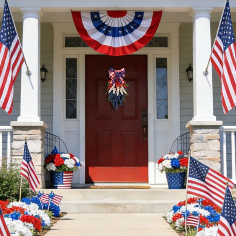 Patriotic Wreaths for Front Door, Red White and Blue Decorative Wreath for Independence Day, Memorial Day, Veterans Day, Fourth of July & All-Year Patriotic Home Decor (Blue)